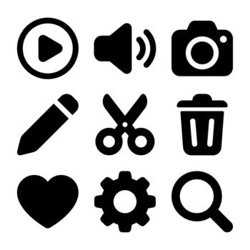 minimalista negro glifo varios básico usuario interfaz icono conjunto elemento vector