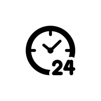 sencillo negro contorno reloj icono símbolo representando veinte cuatro horas Servicio vector