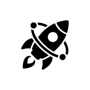 sencillo monocromo cohete lanzamiento astronave con orbita icono ilustración vector