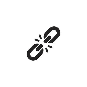 minimalista negrita roto cadena enlace conexión fuerza fracaso icono vector