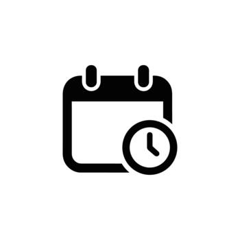 Minimalist Glyph Style Calendar with Clock Icon for Schedule and Appointment vector