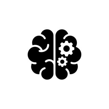 minimalista línea cerebro con engranaje mecanismo símbolo cognitivo proceso icono vector