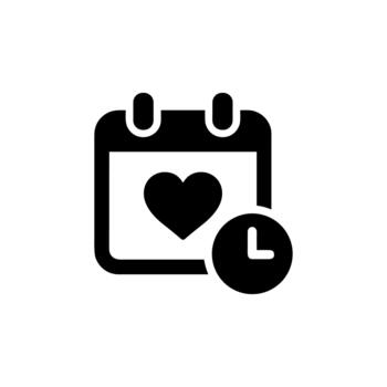 Modern Simple Outline Calendar with Heart and Clock for Dating App vector