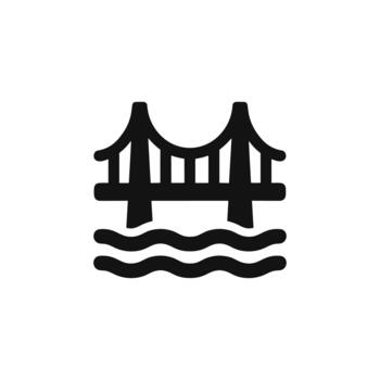 Minimalist Simple Outline Bridge Silhouette with River Wave Icon Element vector