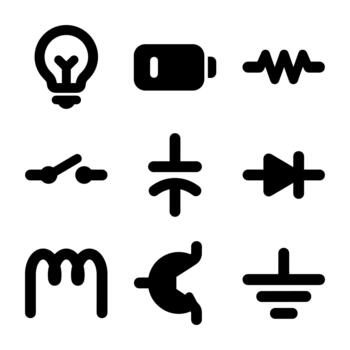 sencillo contorno electrónico componente y circuito símbolo icono conjunto diseño vector