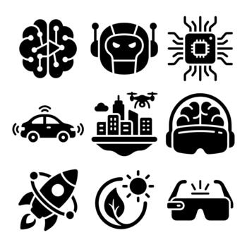 negrita línea estilo futurista tecnología y artificial inteligencia icono conjunto colección vector