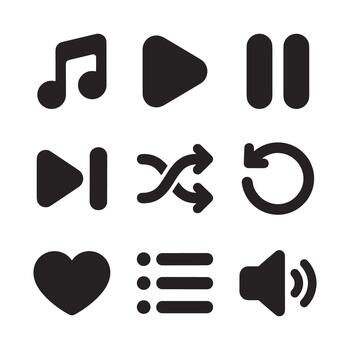 sólido plano estilo redondeado música jugador controlar interfaz icono conjunto vector