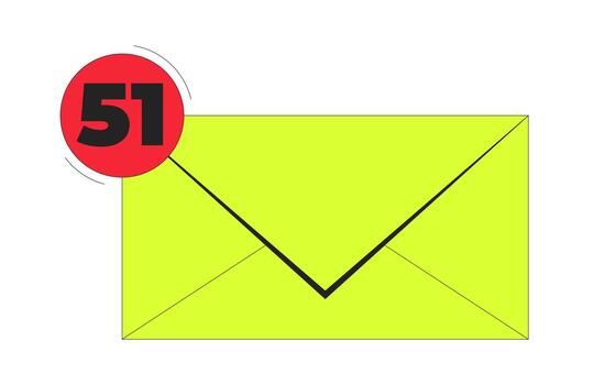 nuevo correo electrónico notificación con mensaje contar Insignia 2d dibujos animados objeto. brillante verde sobre con rojo número 51. no leído correo electrónico surgir aislado elemento plano acortar Arte en blanco. Mancha ilustración vector