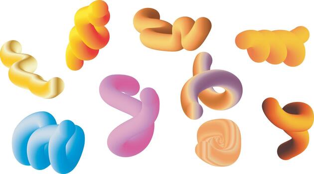 Collection of abstract 3d colorful blob shapes with gradient shading vector