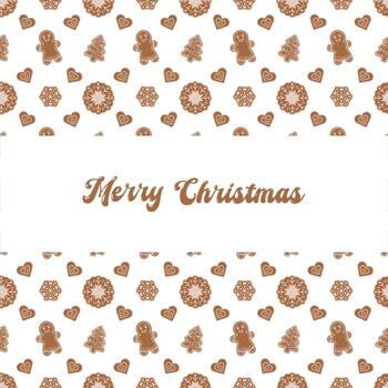 Navidad diseño con alegre Navidad texto en marrón fuente. rodeado por festivo pan de jengibre galletas en árbol, corazón, copo de nieve, y hombre formas alegre diseño para estacional tarjetas y decoración vector