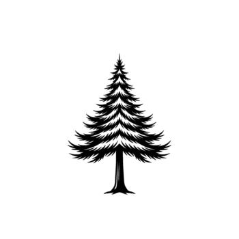 A striking silhouette of a classic evergreen pine tree with layered branches and a central trunk isolated vector