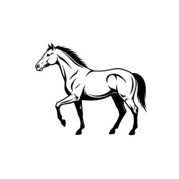Stylized illustration of a powerful horse in a dynamic trotting pose with flowing mane and tail vector