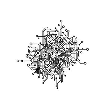 Abstract intricate illustration of a dense interconnected microchip circuit board pattern with circular nodes vector
