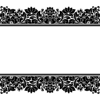 Intricate damask floral border with symmetrical leafy scrollwork and stylized flower elements vector