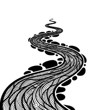 un estilizado resumen ilustración de un devanado río con orgánico texturizado patrones y sólido redondeado formas representando fluido agua y natural elementos vector