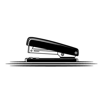 A sleek silhouette of a classic office stapler with stylized speed lines emphasizing its functionality isolated vector