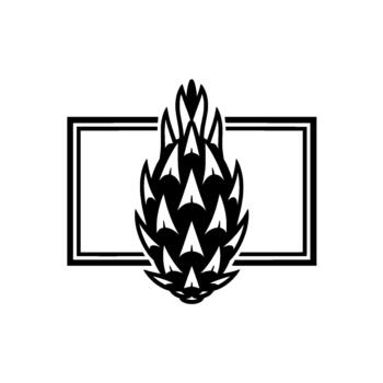 A striking minimalist illustration of a stylized artichoke with sharp pointed leaves enclosed within a clean double lined rectangular frame vector