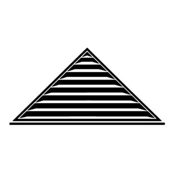 A stark geometric illustration of a pyramid shape filled with horizontal stripes creating an optical illusion of depth and dimension vector