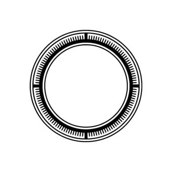 A stark circular emblem with intricate repeating notched patterns and segmented lines vector