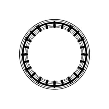 A precise abstract geometric circular frame with parallel lines and equidistant vertical bars creating a modern and minimalist vector
