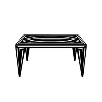 A bold and illustration of a minimalist art deco style rectangular table with abstract symmetrical oval inlays vector