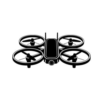 isométrica ilustración de un quadcopter zumbido con cuatro hélices y un cámara lente visto desde un parte superior abajo perspectiva vector