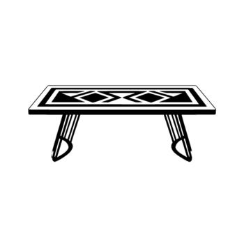 un minimalista ilustración de un moderno rectangular café mesa presentando un geométrico diamante modelo embutido y estilizado a rayas piernas vector