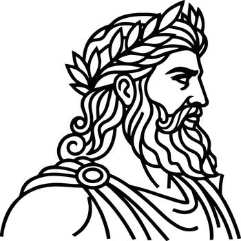 Classical Mythology Figure Profile Line Art with Laurel Wreath and Beard vector