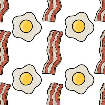 sin costura modelo de frito huevos y crujiente tocino tiras en un blanco fondo, Perfecto para desayuno temática diseños vector