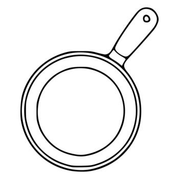 Minimalist line art illustration of a frying pan with a hanging hole on its handle, suitable for culinary themes. vector
