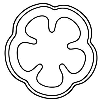 un minimalista negro y blanco ilustración de un campana pimienta rebanada, exhibiendo sus interno estructura y distinto segmentos vector