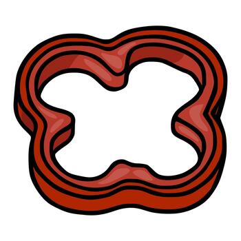 Stylized cross section of a red bell pepper, rendered as a clean, bold graphic with distinct layers and a white negative space. vector