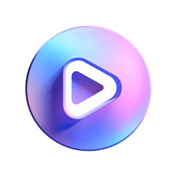 3d giocare pulsante icona con un' vivace iridescente pendenza effetto isolato su trasparente sfondo png