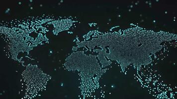 digitale mondo carta geografica visualizzazione globale connettività e dati flusso nel un' futuristico ambiente video