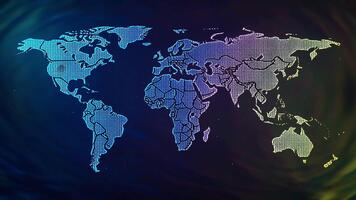 digital värld Karta visning global anslutning på en mörk virvlande och trogen bakgrund video