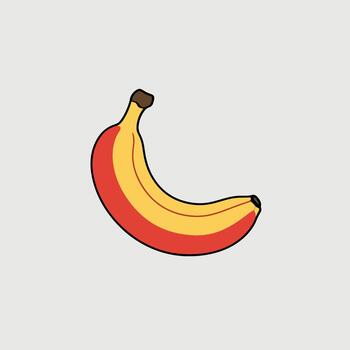 A vibrant illustration of a ripe banana with a red and yellow gradient color scheme on a light gray background vector