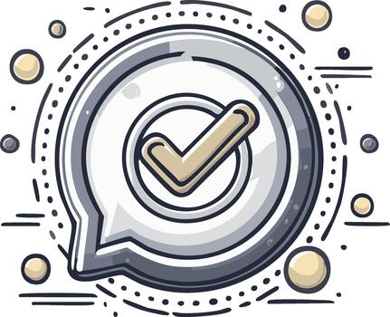 mano dibujado cheque marca icono en un habla burbuja para confirmación y aprobación vector