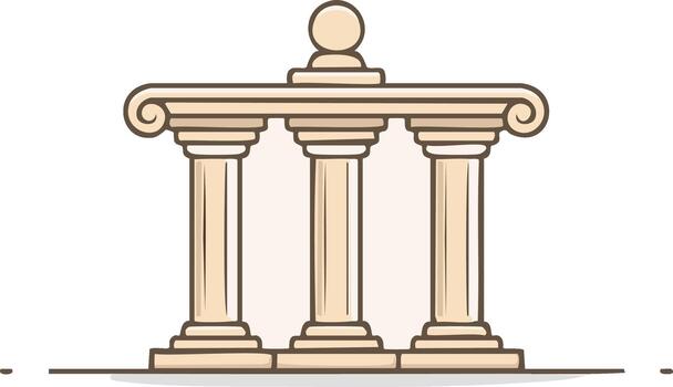Illustration of a classical Greek Ionic colonnade with three supporting pillars vector