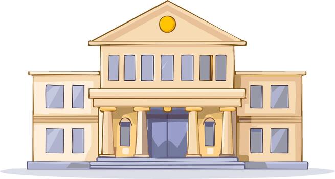 Cartoon illustration of a building with columns and multiple windows vector
