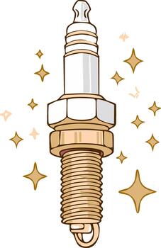 ilustrado Chispa - chispear enchufe con dorado destellos, automotor motor parte para coche mantenimiento o reemplazo, encendido sistema componente vector