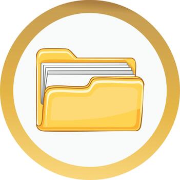 amarillo carpeta icono con documentos para archivo administración en un dorado circulo vector