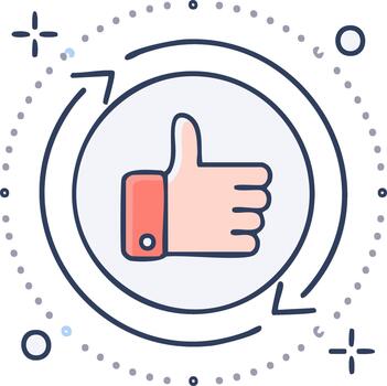 continuo positivo realimentación lazo icono con un pulgares arriba mano y ciclo flechas vector