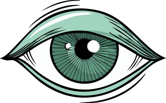 Graphic illustration of an eye with green iris, detailed lines and sharp edges vector