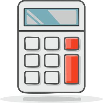 Cartoon illustration of gray calculator with red buttons for arithmetic calculations, budgeting or accounting vector