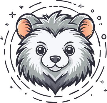 Charming cartoon bear head with playful expression and minimalist design elements on white backdrop vector
