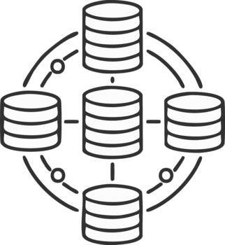 repartido datos red y servidor arquitectura icono representando interconectado base de datos sistemas y nube informática vector