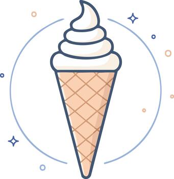 Refreshing soft serve ice cream in a waffle cone illustration vector