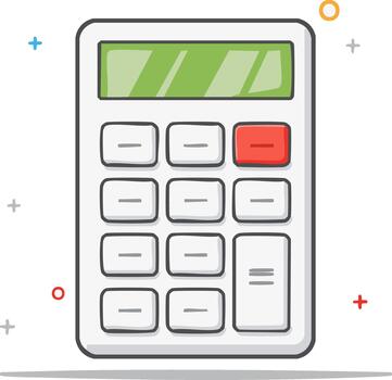 A bright, cheerful calculator in simple, flat illustration. Accounting, arithmetic, education, mathematics, simple addition, subtraction, and calculation vector
