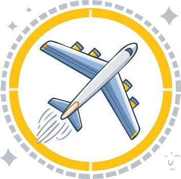 Cartoon airplane flying in a circle with motion lines and sparkles vector
