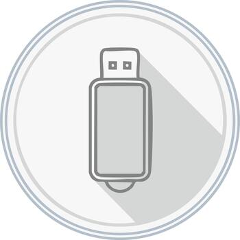 Isolated grey USB Flash Drive icon inside a round button with drop shadow for data storage and computing concepts vector